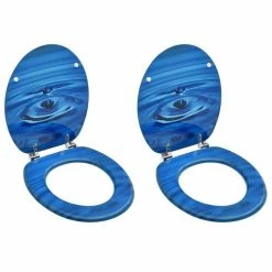 VIDAXL Sieges De Toilette Avec Couvercle 2 Pcs MDF Bleu Gouttes D'eau