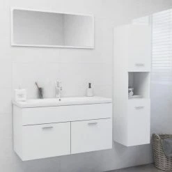 VIDAXL Ensemble De Meubles De Salle De Bain Blanc Agglomere