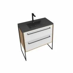 Aurlane Meuble De Salle De Bain 80x50cm - Vasque Noir Effet Pierre 80x50cm - 2 Tiroirs 6 Aurlane Meuble De Salle De Bain 80x50cm - Vasque Noir Effet Pierre 80x50cm - 2 Tiroirs -Paris Prix boutique B2CD 293