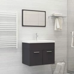 VIDAXL Ensemble De Meubles De Salle De Bain Gris Agglomere
