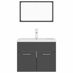 VIDAXL Ensemble De Meubles De Salle De Bain Gris Agglomere 11 VIDAXL Ensemble De Meubles De Salle De Bain Gris Agglomere -Paris Prix boutique B2CD 2944