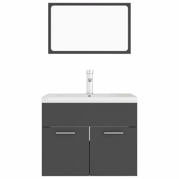 VIDAXL Ensemble De Meubles De Salle De Bain Gris Agglomere 6 VIDAXL Ensemble De Meubles De Salle De Bain Gris Agglomere – Image 6