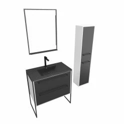 Aurlane Ensemble Meuble De Salle De Bain 80x50 Cm - Vasque Noir Effet Pierre + Colonne + Miroir 6 Aurlane Ensemble Meuble De Salle De Bain 80x50 Cm - Vasque Noir Effet Pierre + Colonne + Miroir -Paris Prix boutique B2CD 297