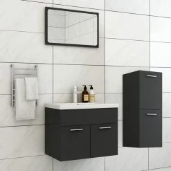 VIDAXL Ensemble De Meubles De Salle De Bain Gris Agglomere
