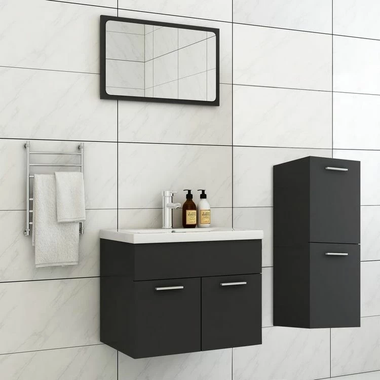 VIDAXL Ensemble De Meubles De Salle De Bain Gris Agglomere 1 VIDAXL Ensemble De Meubles De Salle De Bain Gris Agglomere