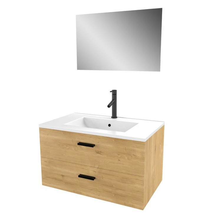 Aurlane Meuble Salle De Bain 80 Cm Monte Suspendu Decor Bois H46xL80xP45cm - Avec Tiroirs - Vasque Et Miroir 4 Aurlane Meuble Salle De Bain 80 Cm Monte Suspendu Decor Bois H46xL80xP45cm - Avec Tiroirs - Vasque Et Miroir – Image 4