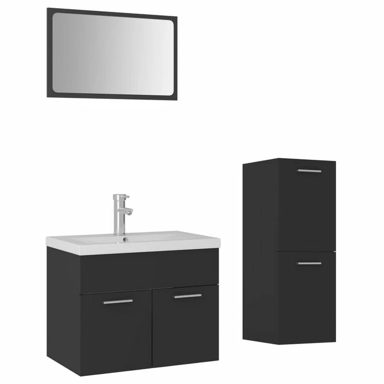 VIDAXL Ensemble De Meubles De Salle De Bain Gris Agglomere 2 VIDAXL Ensemble De Meubles De Salle De Bain Gris Agglomere – Image 2