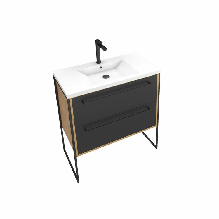 Aurlane Meuble De Salle De Bain 80x50cm - Vasque Blanche 80x50cm - 2 Tiroirs Noir Mat 3 Aurlane Meuble De Salle De Bain 80x50cm - Vasque Blanche 80x50cm - 2 Tiroirs Noir Mat – Image 3