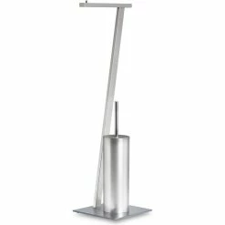 IDIMEX Porte-papier Toilette VARESE Avec Brosse, Dérouleur Papier WC, Support Pour Papier Toilette En Métal Satiné Et Socle En Métal Gris