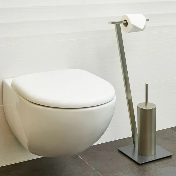 IDIMEX Porte-papier Toilette VARESE Avec Brosse, Dérouleur Papier WC, Support Pour Papier Toilette En Métal Satiné Et Socle En Métal Gris 2 IDIMEX Porte-papier Toilette VARESE Avec Brosse, Dérouleur Papier WC, Support Pour Papier Toilette En Métal Satiné Et Socle En Métal Gris – Image 2