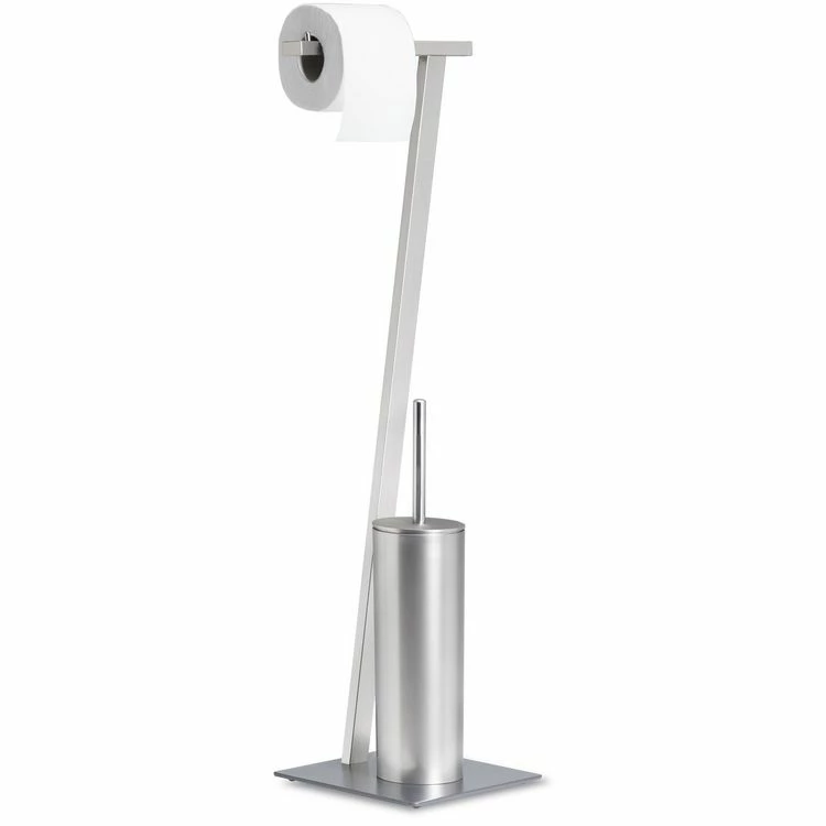 IDIMEX Porte-papier Toilette VARESE Avec Brosse, Dérouleur Papier WC, Support Pour Papier Toilette En Métal Satiné Et Socle En Métal Gris 3 IDIMEX Porte-papier Toilette VARESE Avec Brosse, Dérouleur Papier WC, Support Pour Papier Toilette En Métal Satiné Et Socle En Métal Gris – Image 3