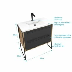 Aurlane Meuble De Salle De Bain 80x50cm - Vasque Blanche 80x50cm - 2 Tiroirs Noir Mat 7 Aurlane Meuble De Salle De Bain 80x50cm - Vasque Blanche 80x50cm - 2 Tiroirs Noir Mat -Paris Prix boutique B2CD 302