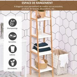 HOMCOM Etagère En Bambou De Salle De Bain 4 Niveaux à Lattes Dim. 35L X 36l X 138H Cm Bois Pin Blanc 9 HOMCOM Etagère En Bambou De Salle De Bain 4 Niveaux à Lattes Dim. 35L X 36l X 138H Cm Bois Pin Blanc -Paris Prix boutique B2CD 3058