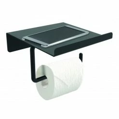 CENTRALE BRICO Dérouleur à Papier WC Métal Avec Tablette, Noir