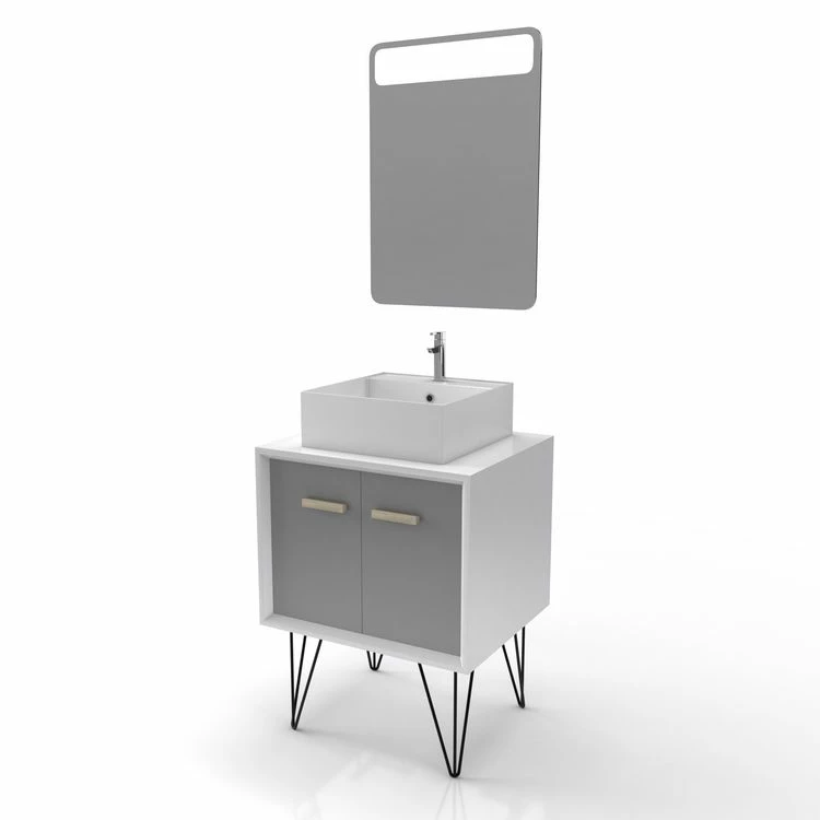 Aurlane MEUBLE SALLE DE BAIN SCANDINAVE BLANC ET GRIS 60 CM SUR PIEDS - PORTES VASQUE A POSER + MIROIR LED 2 Aurlane MEUBLE SALLE DE BAIN SCANDINAVE BLANC ET GRIS 60 CM SUR PIEDS - PORTES VASQUE A POSER + MIROIR LED – Image 2