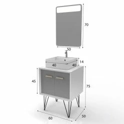 Aurlane MEUBLE SALLE DE BAIN SCANDINAVE BLANC ET GRIS 60 CM SUR PIEDS - PORTES VASQUE A POSER + MIROIR LED 8 Aurlane MEUBLE SALLE DE BAIN SCANDINAVE BLANC ET GRIS 60 CM SUR PIEDS - PORTES VASQUE A POSER + MIROIR LED -Paris Prix boutique B2CD 320