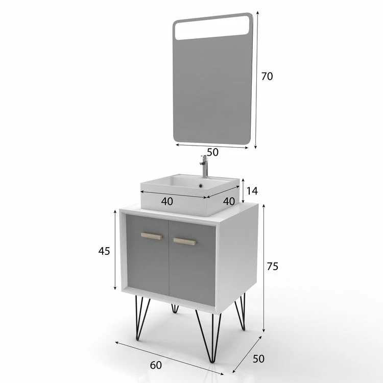 Aurlane MEUBLE SALLE DE BAIN SCANDINAVE BLANC ET GRIS 60 CM SUR PIEDS - PORTES VASQUE A POSER + MIROIR LED 4 Aurlane MEUBLE SALLE DE BAIN SCANDINAVE BLANC ET GRIS 60 CM SUR PIEDS - PORTES VASQUE A POSER + MIROIR LED – Image 4