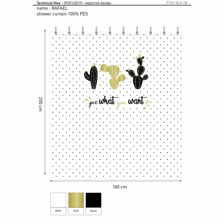 ALLIBERT Rideau De Douche Tropical CACTUSA - 180 X 200 Cm - Blanc 1 ALLIBERT Rideau De Douche Tropical CACTUSA - 180 X 200 Cm - Blanc