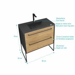 Aurlane Meuble De Salle De Bain 80x50 Cm NOIR MAT - 2 Tiroirs Chêne Brun - Vasque Résine Noir Effet Pierre 8 Aurlane Meuble De Salle De Bain 80x50 Cm NOIR MAT - 2 Tiroirs Chêne Brun - Vasque Résine Noir Effet Pierre -Paris Prix boutique B2CD 325