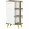 KLEANKIN Meuble De Rangement Bas De Salle De Bain Porte Tiroir 3 étagères Piètement Poignées Pin Panneaux Blanc Aspect Bois Naturel