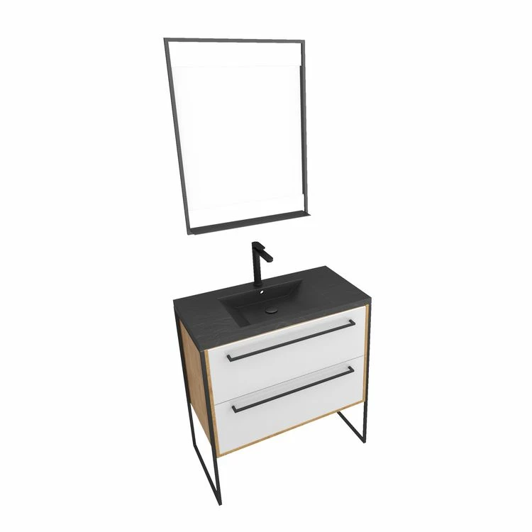 Aurlane Meuble De Salle De Bain 80x50cm - Vasque Noir Effet Pierre 80x50cm - 2 Tiroirs - Miroir Led 3 Aurlane Meuble De Salle De Bain 80x50cm - Vasque Noir Effet Pierre 80x50cm - 2 Tiroirs - Miroir Led – Image 3