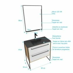 Aurlane Meuble De Salle De Bain 80x50cm - Vasque Noir Effet Pierre 80x50cm - 2 Tiroirs - Miroir Led 7 Aurlane Meuble De Salle De Bain 80x50cm - Vasque Noir Effet Pierre 80x50cm - 2 Tiroirs - Miroir Led -Paris Prix boutique B2CD 331