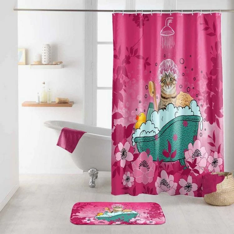 Paris Prix Rideau De Douche Imprimé Chatibulle 180x200cm Rose 1 Paris Prix Rideau De Douche Imprimé Chatibulle 180x200cm Rose