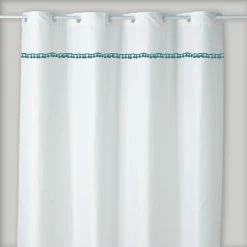 GUY LEVASSEUR Rideau De Douche Uni Blanc Pompons 180x200cm Pompons
