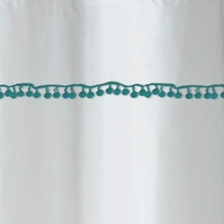 GUY LEVASSEUR Rideau De Douche Uni Blanc Pompons 180x200cm Pompons 2 GUY LEVASSEUR Rideau De Douche Uni Blanc Pompons 180x200cm Pompons – Image 2