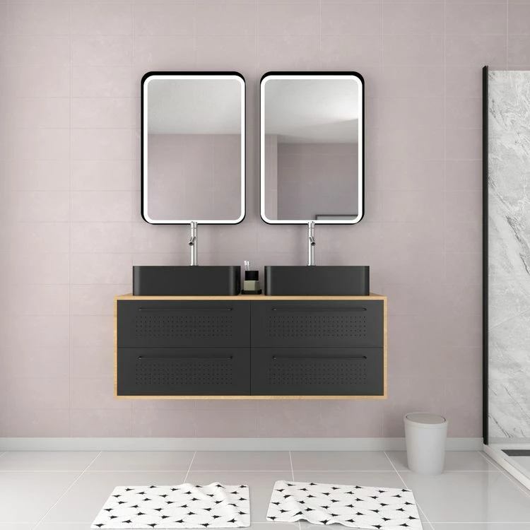 Aurlane Pack Meuble SDB 120cm Suspendu 4 Tiroirs_2 Vasques Noires Rectangles + 2 Miroirs Led - UBY 120 2 Aurlane Pack Meuble SDB 120cm Suspendu 4 Tiroirs_2 Vasques Noires Rectangles + 2 Miroirs Led - UBY 120 – Image 2