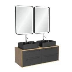 Aurlane Pack Meuble SDB 120cm Suspendu 4 Tiroirs_2 Vasques Noires Rectangles + 2 Miroirs Led - UBY 120 6 Aurlane Pack Meuble SDB 120cm Suspendu 4 Tiroirs_2 Vasques Noires Rectangles + 2 Miroirs Led - UBY 120 -Paris Prix boutique B2CD 347