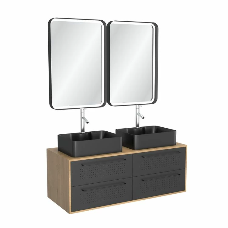 Aurlane Pack Meuble SDB 120cm Suspendu 4 Tiroirs_2 Vasques Noires Rectangles + 2 Miroirs Led - UBY 120 3 Aurlane Pack Meuble SDB 120cm Suspendu 4 Tiroirs_2 Vasques Noires Rectangles + 2 Miroirs Led - UBY 120 – Image 3