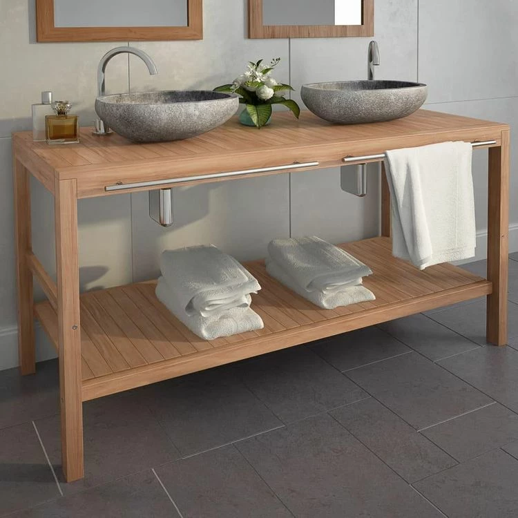 VIDAXL Meuble-lavabo De Salle De Bains Teck Massif 132x45x75cm 1 VIDAXL Meuble-lavabo De Salle De Bains Teck Massif 132x45x75cm
