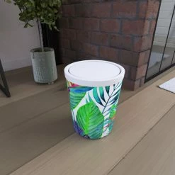 Aurlane Poubelle à Couvercle Oscillant Capacité 5L - WHEELTOP JUNGLE Et BLANC MAT