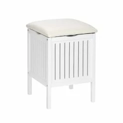 Wenko Tabouret De Salle De Bain En Bois Avec Rangement Olso - L. 39 X H. 52 Cm - Blanc