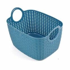 Paris Prix Panier à Linge Arrondi Tressé 12L Bleu Paon