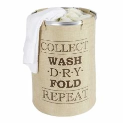 Wenko Panier à Linge Design Vintage Ringo - Diam. 40 X H. 54 Cm - Beige