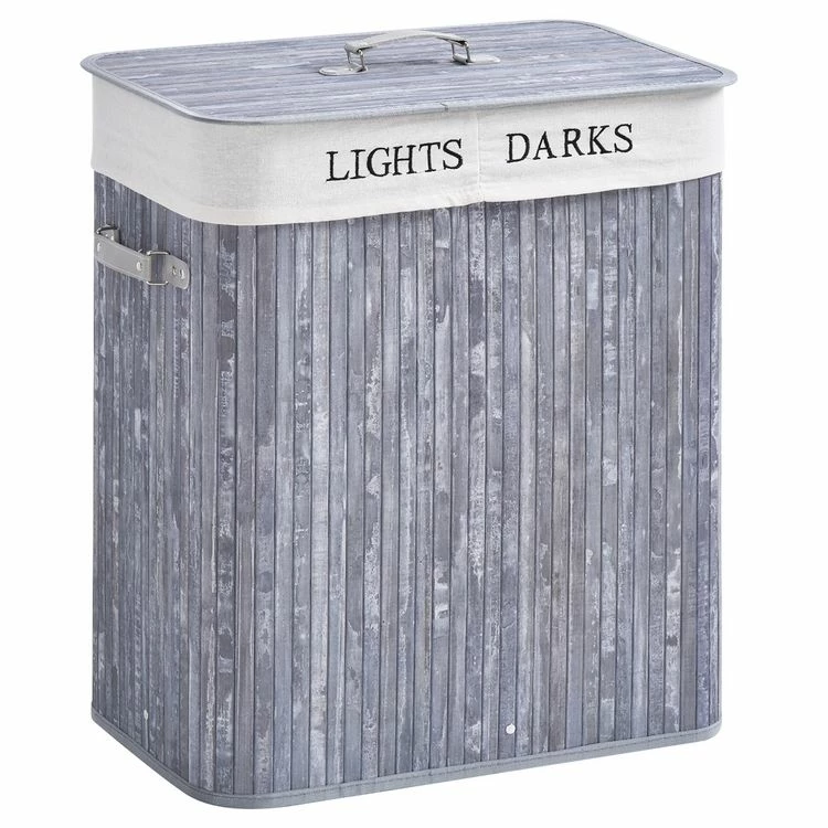 HOMCOM Panier à Linge Corbeille à Linge 2 Bacs Bambou Pliable Couvercle Poignée Sac Amovible En Toile Gris 1 HOMCOM Panier à Linge Corbeille à Linge 2 Bacs Bambou Pliable Couvercle Poignée Sac Amovible En Toile Gris