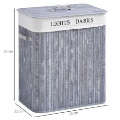 HOMCOM Panier à Linge Corbeille à Linge 2 Bacs Bambou Pliable Couvercle Poignée Sac Amovible En Toile Gris 8 HOMCOM Panier à Linge Corbeille à Linge 2 Bacs Bambou Pliable Couvercle Poignée Sac Amovible En Toile Gris -Paris Prix boutique B2CD 3814