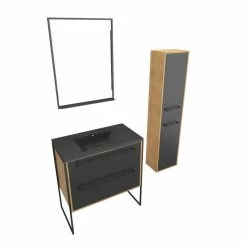 Aurlane Meuble De Salle De Bain 80x50cm - Vasque Noir Effet Pierre -tiroirs Noir Mat + Colonne + Mirroir 6 Aurlane Meuble De Salle De Bain 80x50cm - Vasque Noir Effet Pierre -tiroirs Noir Mat + Colonne + Mirroir -Paris Prix boutique B2CD 382