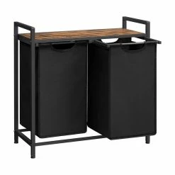 CALICOSY Panier à Linge Avec 2 Sacs En Tissu Oxford Noir Et Cadre Métal - L73 X H72 Cm