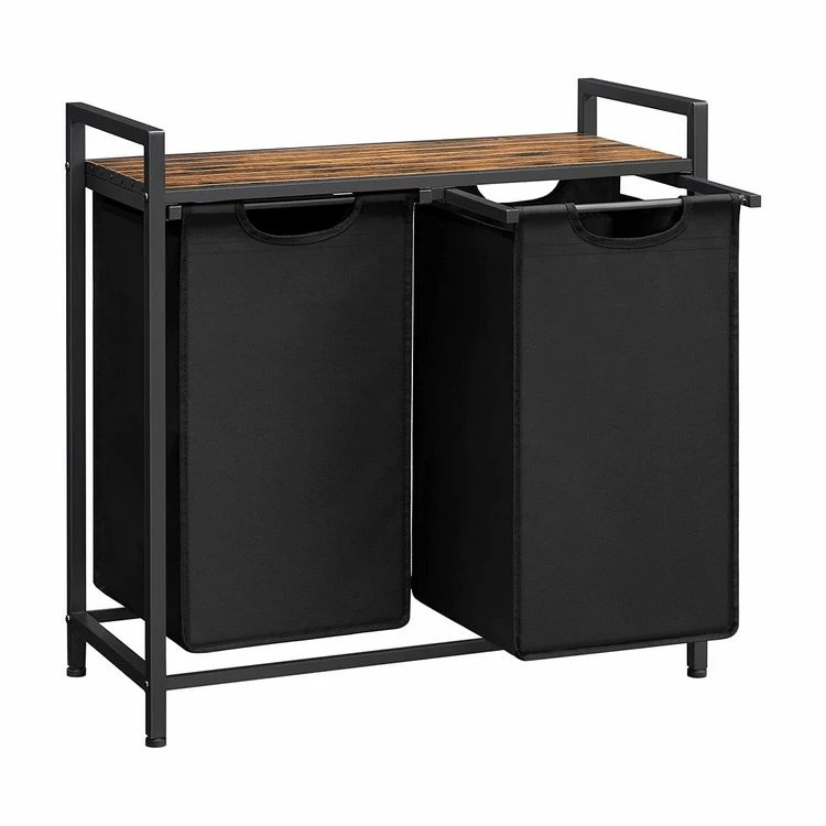 CALICOSY Panier à Linge Avec 2 Sacs En Tissu Oxford Noir Et Cadre Métal - L73 X H72 Cm 1 CALICOSY Panier à Linge Avec 2 Sacs En Tissu Oxford Noir Et Cadre Métal - L73 X H72 Cm