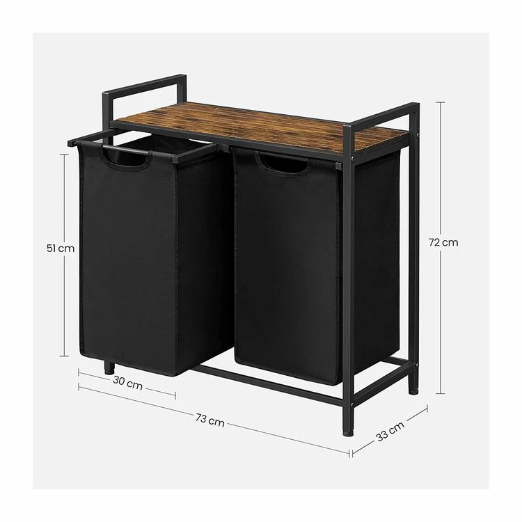 CALICOSY Panier à Linge Avec 2 Sacs En Tissu Oxford Noir Et Cadre Métal - L73 X H72 Cm 3 CALICOSY Panier à Linge Avec 2 Sacs En Tissu Oxford Noir Et Cadre Métal - L73 X H72 Cm – Image 3