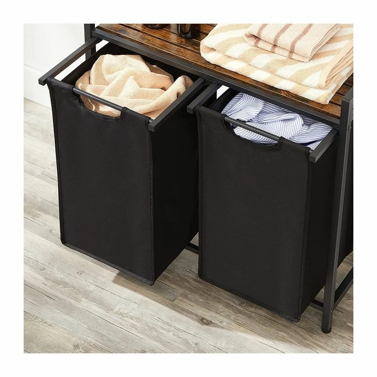 CALICOSY Panier à Linge Avec 2 Sacs En Tissu Oxford Noir Et Cadre Métal - L73 X H72 Cm 4 CALICOSY Panier à Linge Avec 2 Sacs En Tissu Oxford Noir Et Cadre Métal - L73 X H72 Cm – Image 4