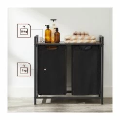 CALICOSY Panier à Linge Avec 2 Sacs En Tissu Oxford Noir Et Cadre Métal - L73 X H72 Cm 10 CALICOSY Panier à Linge Avec 2 Sacs En Tissu Oxford Noir Et Cadre Métal - L73 X H72 Cm -Paris Prix boutique B2CD 3828