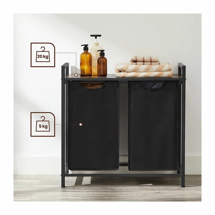 CALICOSY Panier à Linge Avec 2 Sacs En Tissu Oxford Noir Et Cadre Métal - L73 X H72 Cm 5 CALICOSY Panier à Linge Avec 2 Sacs En Tissu Oxford Noir Et Cadre Métal - L73 X H72 Cm – Image 5