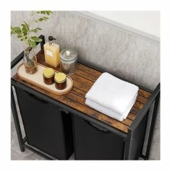 CALICOSY Panier à Linge Avec 2 Sacs En Tissu Oxford Noir Et Cadre Métal - L73 X H72 Cm 11 CALICOSY Panier à Linge Avec 2 Sacs En Tissu Oxford Noir Et Cadre Métal - L73 X H72 Cm -Paris Prix boutique B2CD 3829