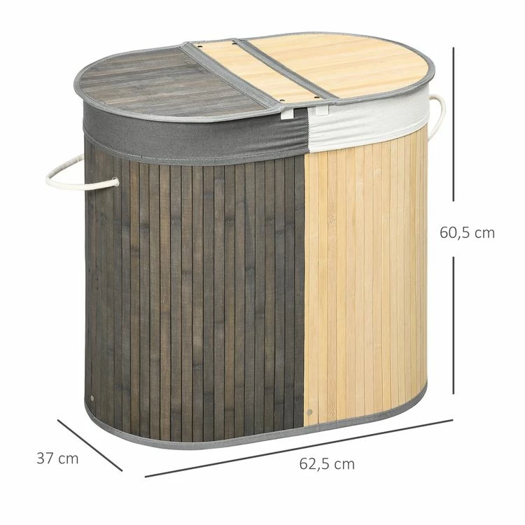 HOMCOM Panier à Linge Corbeille à Linge Bac à Linge 100 L 2 Compartiments Couvercle Sac Amovible 2 Poignées Tissu Bambou 3 HOMCOM Panier à Linge Corbeille à Linge Bac à Linge 100 L 2 Compartiments Couvercle Sac Amovible 2 Poignées Tissu Bambou – Image 3