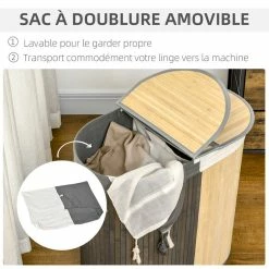 HOMCOM Panier à Linge Corbeille à Linge Bac à Linge 100 L 2 Compartiments Couvercle Sac Amovible 2 Poignées Tissu Bambou 11 HOMCOM Panier à Linge Corbeille à Linge Bac à Linge 100 L 2 Compartiments Couvercle Sac Amovible 2 Poignées Tissu Bambou -Paris Prix boutique B2CD 3842