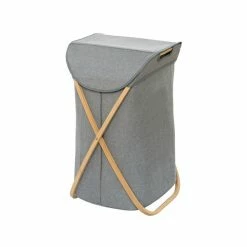 Wenko Panier à Linge En Bambou Bahari - 40 X H. 68 Cm - Gris